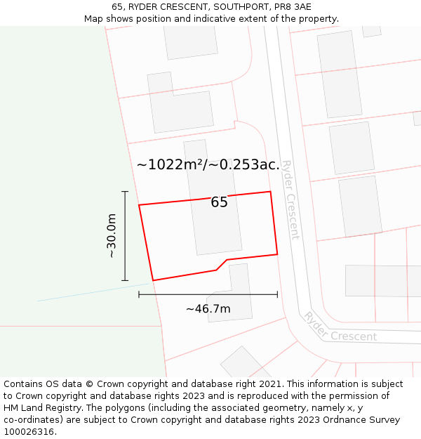 65, RYDER CRESCENT, SOUTHPORT, PR8 3AE: Plot and title map