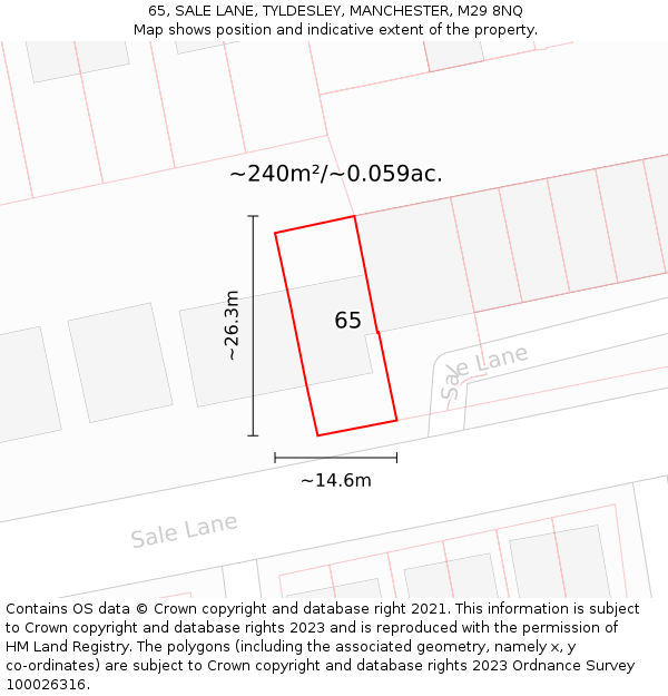 65, SALE LANE, TYLDESLEY, MANCHESTER, M29 8NQ: Plot and title map