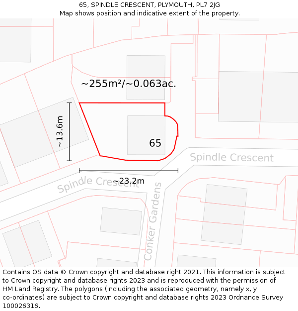 65, SPINDLE CRESCENT, PLYMOUTH, PL7 2JG: Plot and title map