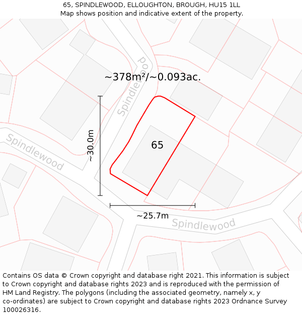 65, SPINDLEWOOD, ELLOUGHTON, BROUGH, HU15 1LL: Plot and title map