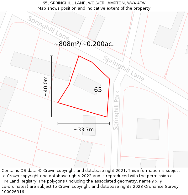 65, SPRINGHILL LANE, WOLVERHAMPTON, WV4 4TW: Plot and title map