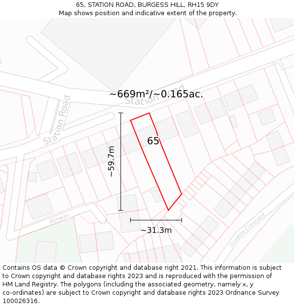 65, STATION ROAD, BURGESS HILL, RH15 9DY: Plot and title map