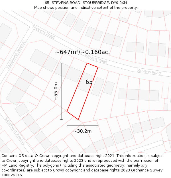 65, STEVENS ROAD, STOURBRIDGE, DY9 0XN: Plot and title map