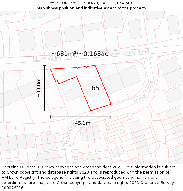 65, STOKE VALLEY ROAD, EXETER, EX4 5HG: Plot and title map