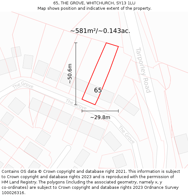 65, THE GROVE, WHITCHURCH, SY13 1LU: Plot and title map