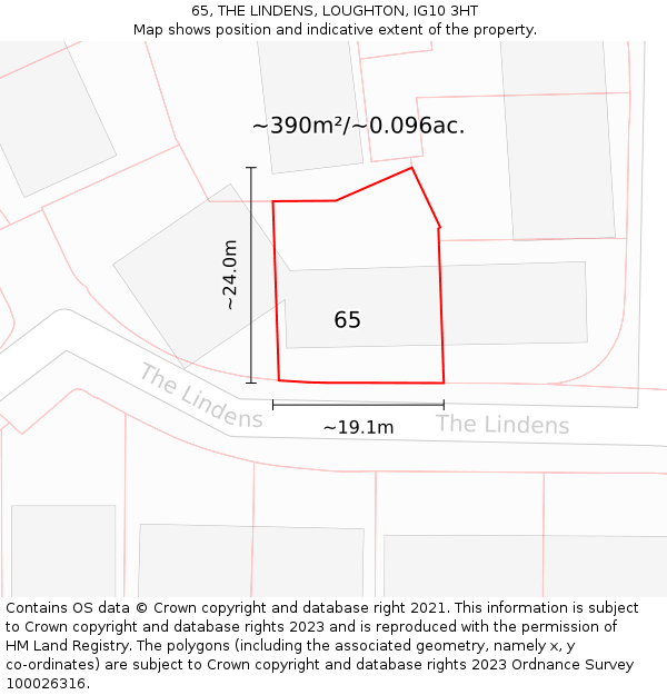 65, THE LINDENS, LOUGHTON, IG10 3HT: Plot and title map