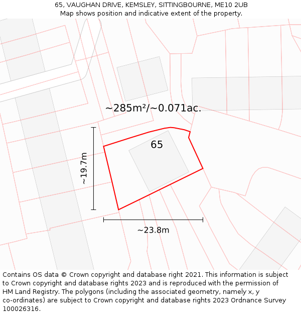 65, VAUGHAN DRIVE, KEMSLEY, SITTINGBOURNE, ME10 2UB: Plot and title map