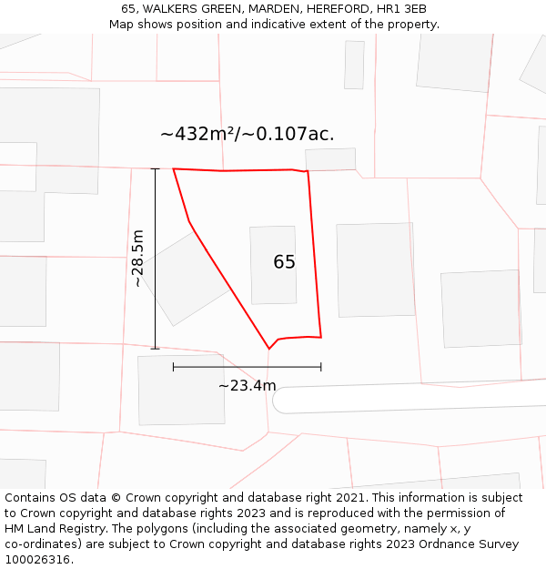 65, WALKERS GREEN, MARDEN, HEREFORD, HR1 3EB: Plot and title map