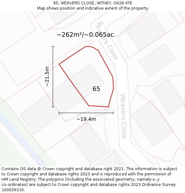 65, WEAVERS CLOSE, WITNEY, OX28 4TE: Plot and title map