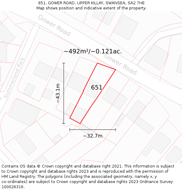 651, GOWER ROAD, UPPER KILLAY, SWANSEA, SA2 7HE: Plot and title map