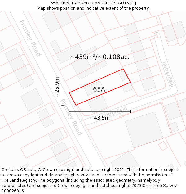 65A, FRIMLEY ROAD, CAMBERLEY, GU15 3EJ: Plot and title map