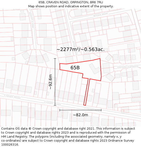 65B, CRAVEN ROAD, ORPINGTON, BR6 7RU: Plot and title map