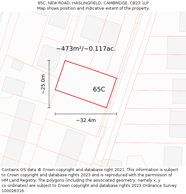 65C, NEW ROAD, HASLINGFIELD, CAMBRIDGE, CB23 1LP: Plot and title map