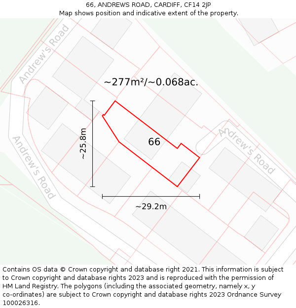 66, ANDREWS ROAD, CARDIFF, CF14 2JP: Plot and title map