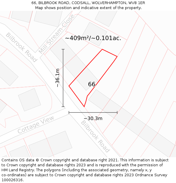 66, BILBROOK ROAD, CODSALL, WOLVERHAMPTON, WV8 1ER: Plot and title map