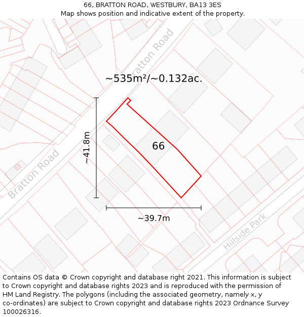 66, BRATTON ROAD, WESTBURY, BA13 3ES: Plot and title map