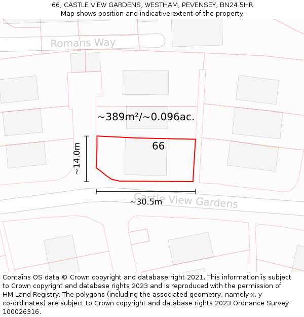 66, CASTLE VIEW GARDENS, WESTHAM, PEVENSEY, BN24 5HR: Plot and title map