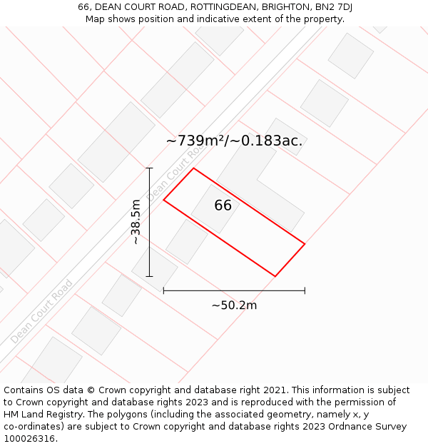 66, DEAN COURT ROAD, ROTTINGDEAN, BRIGHTON, BN2 7DJ: Plot and title map