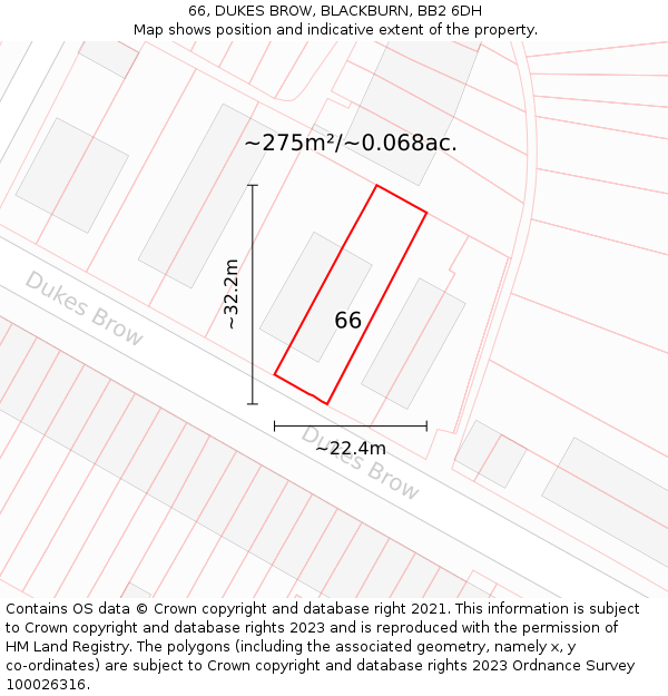 66, DUKES BROW, BLACKBURN, BB2 6DH: Plot and title map