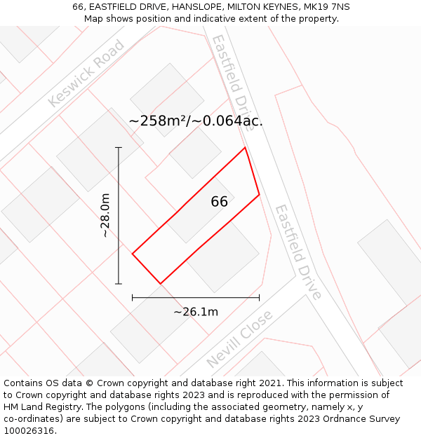 66, EASTFIELD DRIVE, HANSLOPE, MILTON KEYNES, MK19 7NS: Plot and title map