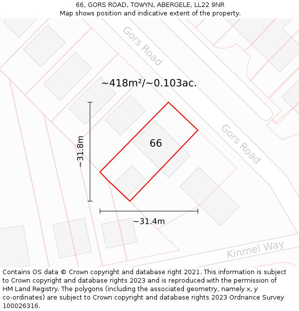 66, GORS ROAD, TOWYN, ABERGELE, LL22 9NR: Plot and title map