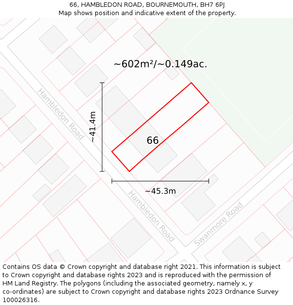 66, HAMBLEDON ROAD, BOURNEMOUTH, BH7 6PJ: Plot and title map