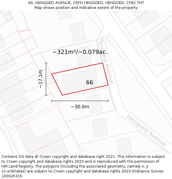 66, HENGOED AVENUE, CEFN HENGOED, HENGOED, CF82 7HT: Plot and title map