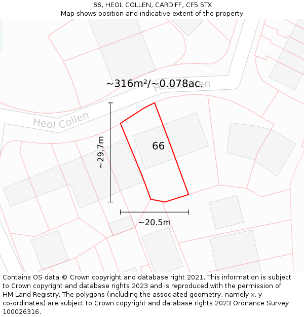 66, HEOL COLLEN, CARDIFF, CF5 5TX: Plot and title map