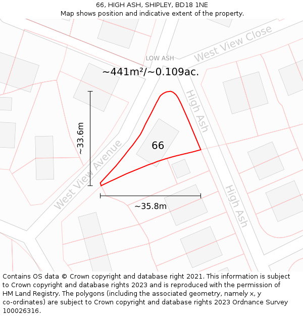 66, HIGH ASH, SHIPLEY, BD18 1NE: Plot and title map