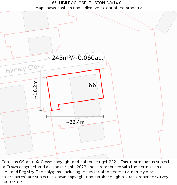 66, HIMLEY CLOSE, BILSTON, WV14 0LL: Plot and title map