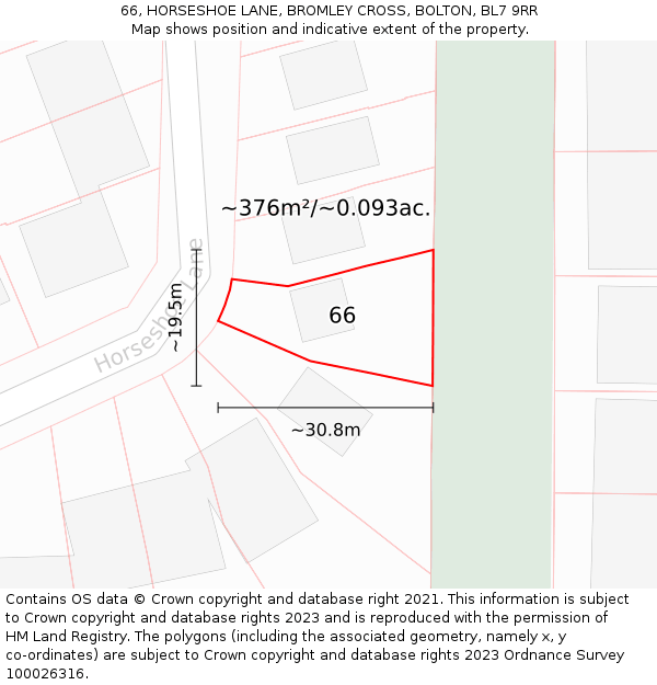 66, HORSESHOE LANE, BROMLEY CROSS, BOLTON, BL7 9RR: Plot and title map