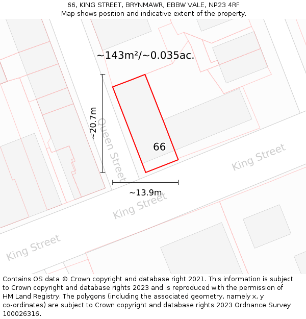 66, KING STREET, BRYNMAWR, EBBW VALE, NP23 4RF: Plot and title map