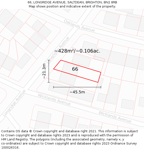 66, LONGRIDGE AVENUE, SALTDEAN, BRIGHTON, BN2 8RB: Plot and title map