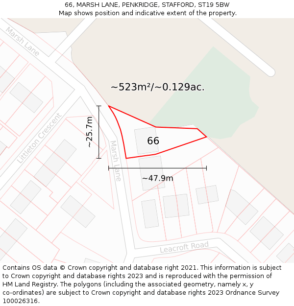 66, MARSH LANE, PENKRIDGE, STAFFORD, ST19 5BW: Plot and title map