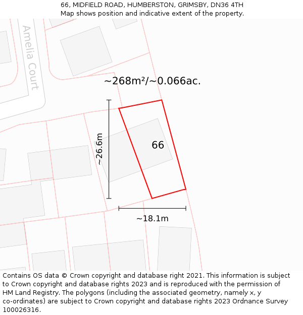 66, MIDFIELD ROAD, HUMBERSTON, GRIMSBY, DN36 4TH: Plot and title map