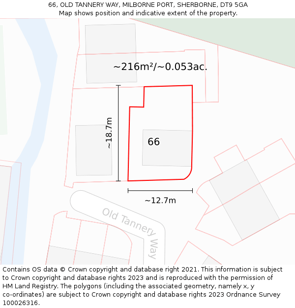 66, OLD TANNERY WAY, MILBORNE PORT, SHERBORNE, DT9 5GA: Plot and title map