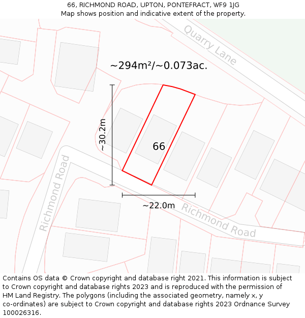 66, RICHMOND ROAD, UPTON, PONTEFRACT, WF9 1JG: Plot and title map