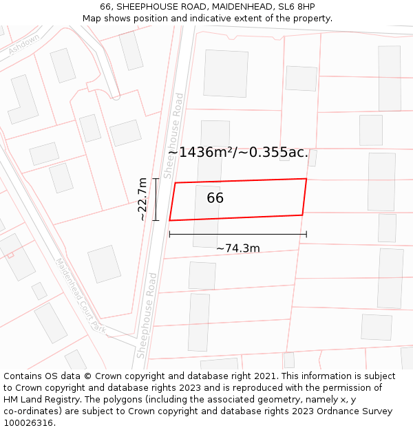 66, SHEEPHOUSE ROAD, MAIDENHEAD, SL6 8HP: Plot and title map