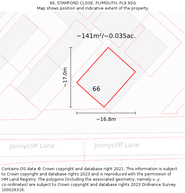 66, STAMFORD CLOSE, PLYMOUTH, PL9 9SG: Plot and title map