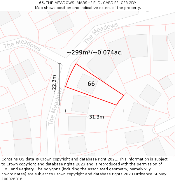 66, THE MEADOWS, MARSHFIELD, CARDIFF, CF3 2DY: Plot and title map