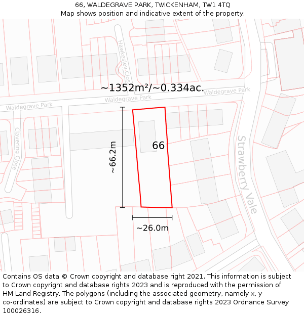 66, WALDEGRAVE PARK, TWICKENHAM, TW1 4TQ: Plot and title map