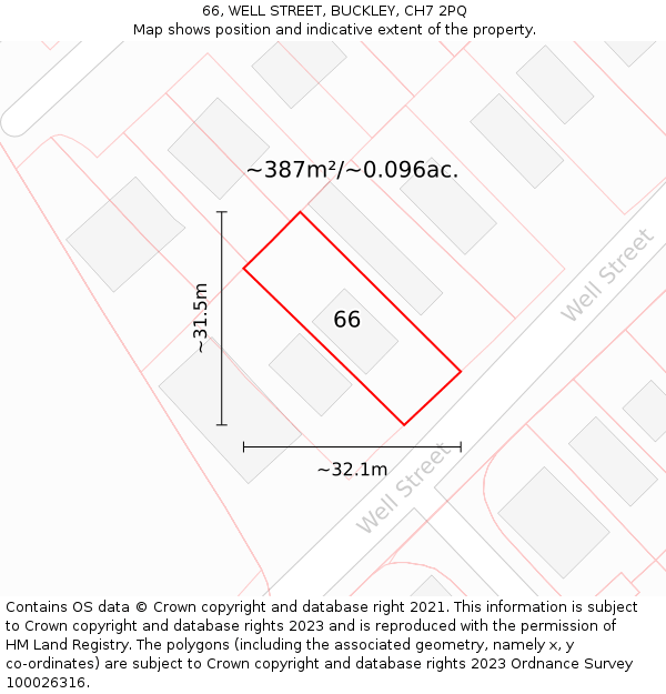 66, WELL STREET, BUCKLEY, CH7 2PQ: Plot and title map