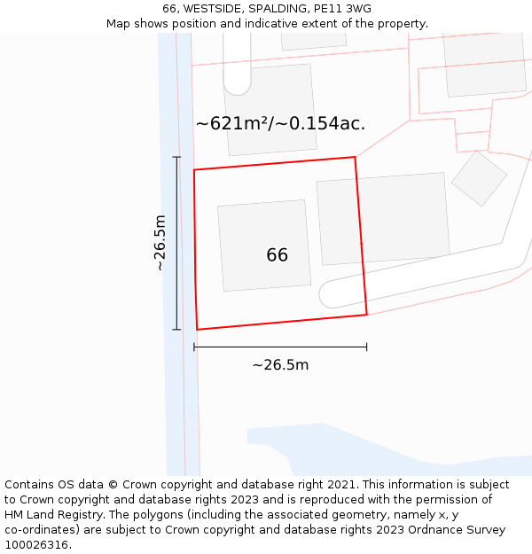 66, WESTSIDE, SPALDING, PE11 3WG: Plot and title map