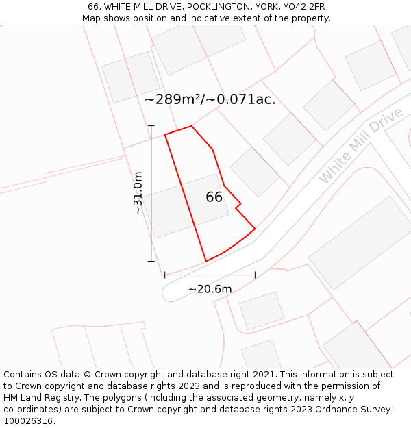 66, WHITE MILL DRIVE, POCKLINGTON, YORK, YO42 2FR: Plot and title map