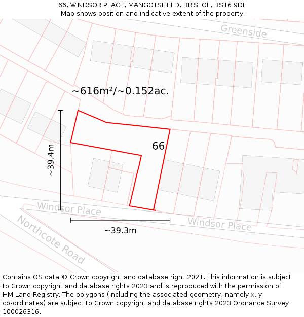 66, WINDSOR PLACE, MANGOTSFIELD, BRISTOL, BS16 9DE: Plot and title map