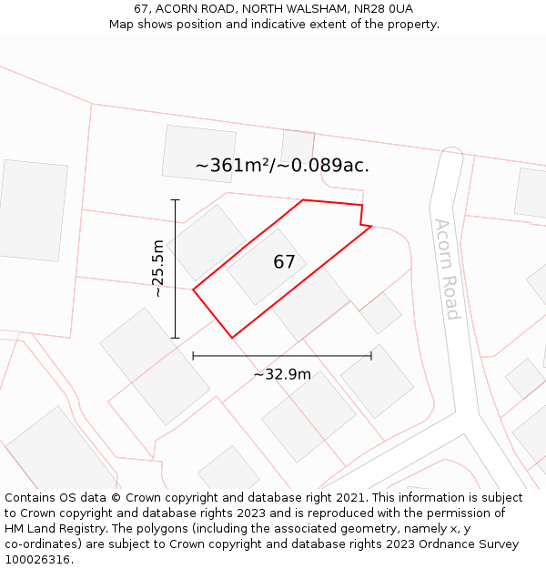 67, ACORN ROAD, NORTH WALSHAM, NR28 0UA: Plot and title map