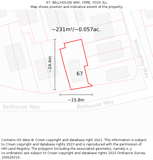 67, BELLHOUSE WAY, YORK, YO24 3LL: Plot and title map