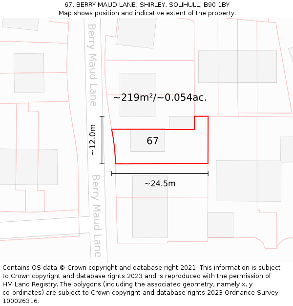 67, BERRY MAUD LANE, SHIRLEY, SOLIHULL, B90 1BY: Plot and title map