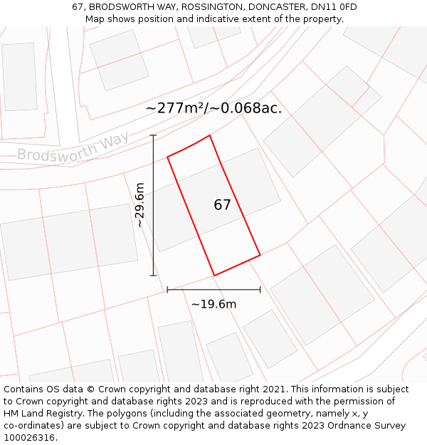 67, BRODSWORTH WAY, ROSSINGTON, DONCASTER, DN11 0FD: Plot and title map