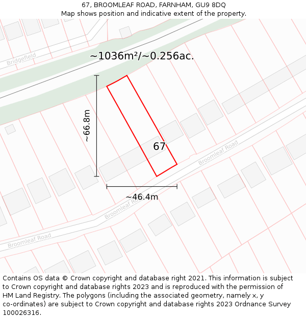 67, BROOMLEAF ROAD, FARNHAM, GU9 8DQ: Plot and title map